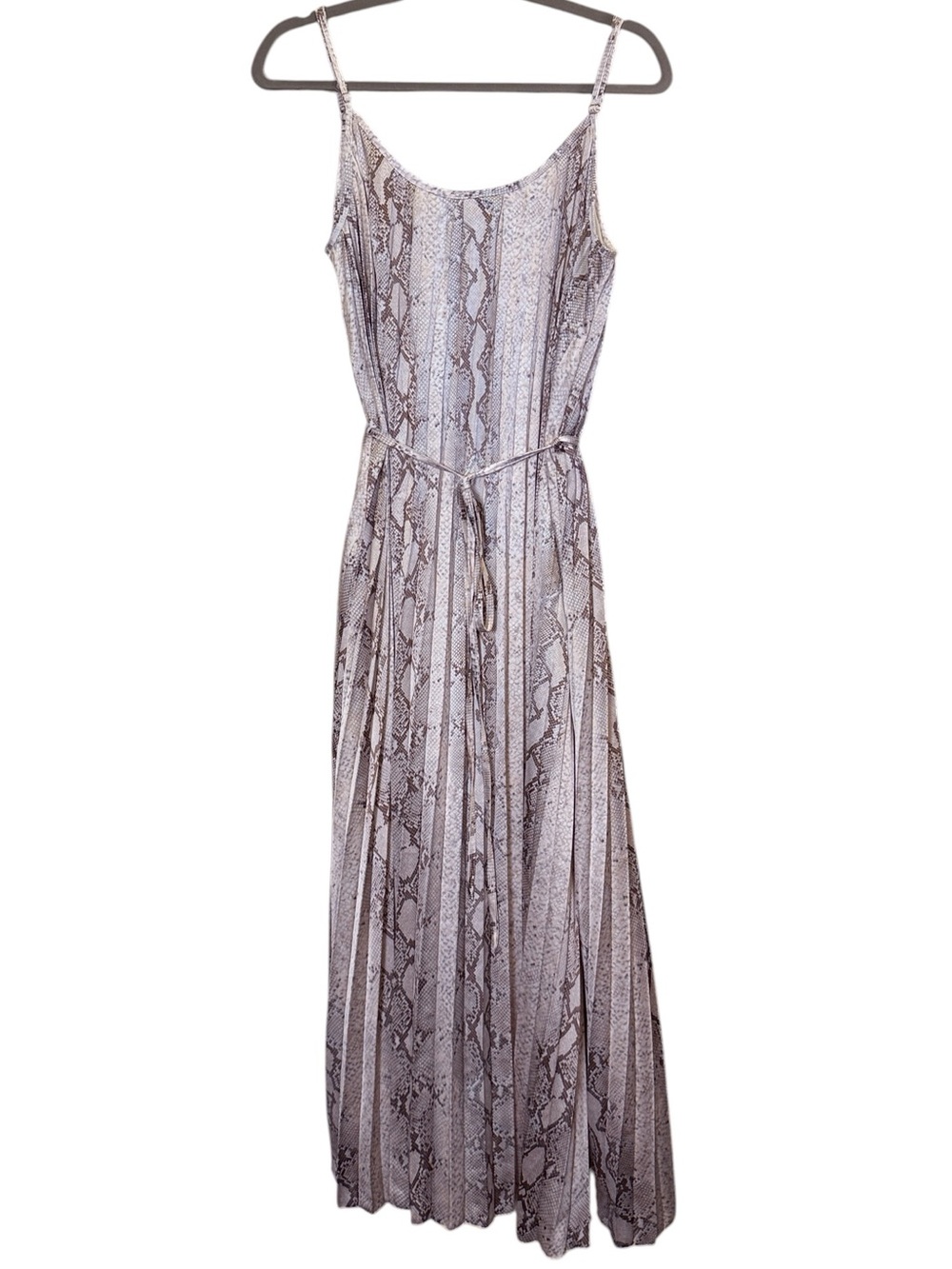 bishop + young Women’s Snake-Print Pleated Flowy Adjustable Strap Maxi Dress L